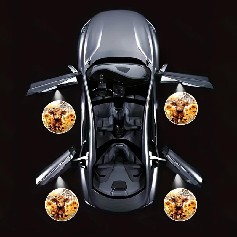 4PCS Sunflower Cows Cars Door Logo Projector LED Shadow Light Welcome Lamp