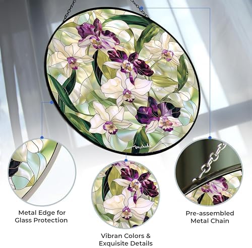 Orchids Suncatcher Stained Glass Window Hangings for Women Mom Red Birds Sun Catchers Colorful Ornament Lovers Gift Gifts for Women Mom Wife - Image 3