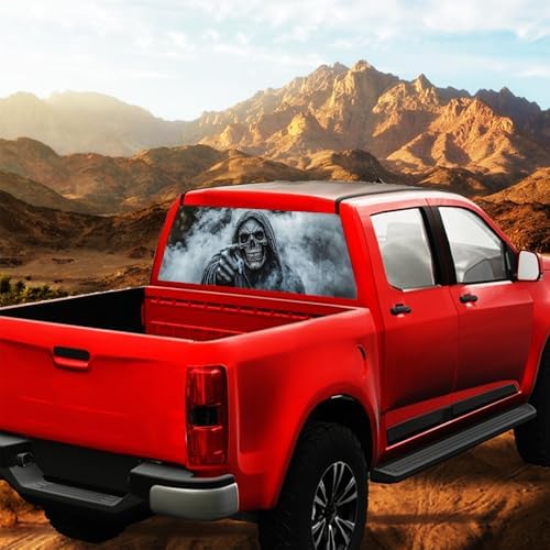 Rustic Skeleton Rear Window Decal Wrap Graphic, Vintage Horror Grim Reaper Bone Vinyl Window Film Truck Back Window Decals,Pickup Trucks Back Window Stickers 66 x 22 inch