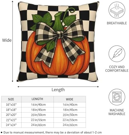 KiuLoam Fall Pillow Covers 22x22 Inch Set of 2 Thanksgiving Harvest Orange Pumpkin Black Buffalo Plaid Print Decorative Throw Pillow Cases Vintage Rustic Farmhouse Style Cushion Covers for Sofa Couch - Image 5