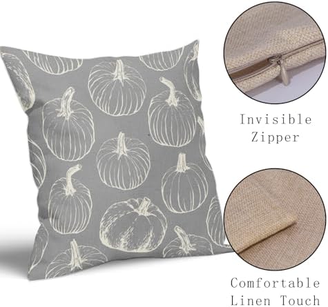 Grey Gray Fall Pumpkin Pillow Covers 22x22 Set of 2 Autumn Themed Thanksgiving Cream Print Decorative Throw Pillows Outdoor PillowCase Farmhouse Linen Cushion Case Decor for Home Sofa Couch Bed - Image 4