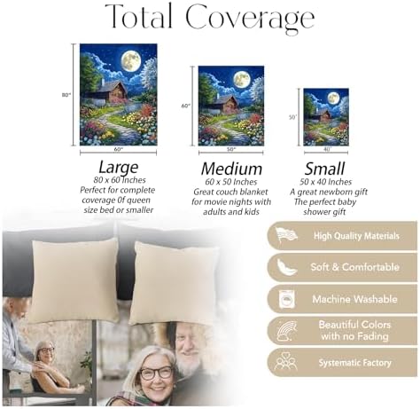 Farmhouse Garden & Moon Blanket, Soft Warm Cozy Throw Gifts for Adults Kids Women, Lightweight Comfy Fuzzy Flannel Blankets for Couch, Travel, Car, Home Decor 60×50 Inch - Image 3