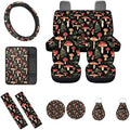 Hippie Mushroom Car Seat Cover for Women 12Pcs Cottagecore Mushroom Steering Wheel Cover Seatbelt Pads Armrest Pad Mushrooms Coaster Keychain Universal Fit
