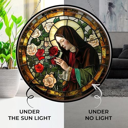 Saint Thérèse of Lisieux Suncatcher Stained Glass Window Hanging by Clare Donovan Handmade Stained Glass Suncatchers Metal Chain Garden Decor Gift for Women Christmas Thanksgiving - Image 3