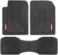 Motor Trend AdventureMax Car Floor Mats Full Set - Durable Rubber Floor Mats for Cars with Debris Capture Grooves, All Weather Interior Protection for Front and Rear with Non-Slip Backing, Black