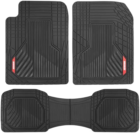 Motor Trend AdventureMax Car Floor Mats Full Set - Durable Rubber Floor Mats for Cars with Debris Capture Grooves, All Weather Interior Protection for Front and Rear with Non-Slip Backing, Black