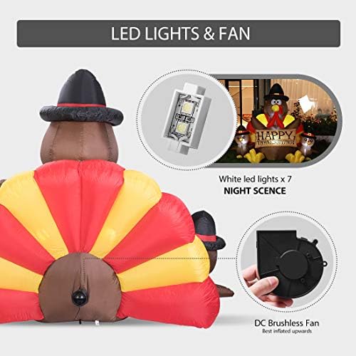 VIVOHOME 6ft Height Happy Thanksgiving Inflatable LED Lighted Turkey Family - Image 5