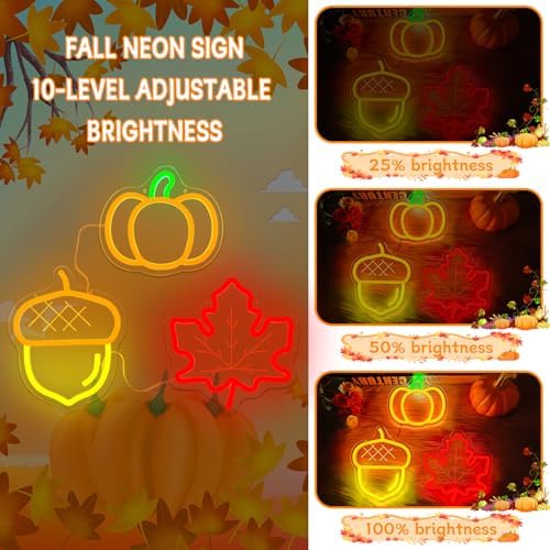 Thanksgiving Neon Signs for Wall Decor 3-Piece Fall Window Lights Dimmable Maple Leaf Acorn Pumpkin Led Sign Fall Autumn Harvest Neon Gifts Decorations - Image 5