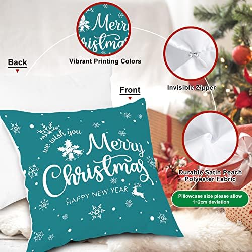 Lanpn Christmas Throw Pillow Covers 22x22 Set of 4, Merry Christmas Winter Xmas Snowflake Decorative Holiday Cushion Pillow Cases 22 x 22 for Outdoor Indoor Farmhouse Home Room Couch Decor (Teal) - Image 4
