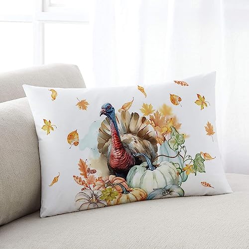 Pillow Covers 24x36 Inch - Body Thanksgiving Watercolor Turkey with Pumpkins White Soft Brushed Microfiber Pillowcases with Hidden Zipper Closure Bed Pillow Shams for Bedroom Sofa Car - Image 2