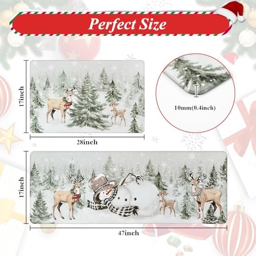 U'Artlines 2Pcs Christmas Anti Fatigue Kitchen Rugs and Mats,Snowman,Deer - Image 3