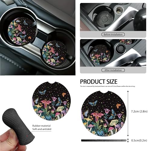 Butterfly Mushroom Floral Print 15Pcs Car Seat Cover Full Set Car Steering Wheel Cover Seat Belt Cover Trash Bin Air Vent Storage Box Front Rear View Mirror Car Cup Holder Keychain