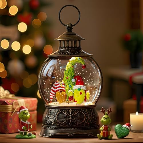 Christmas Snow Globes Christmas Water Lantern with Gnome Whimsical Christmas Tree, Music & 6H Timer, USB Lined/Battery Operated Lighted Lanterns for Xmas Festival Decoration Gifts by ZQQLITE