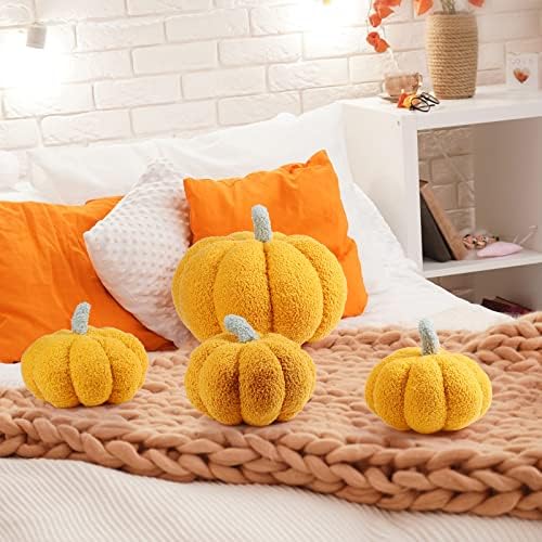 Kajaia 4 Pcs Pumpkin Pillow Fall Decor Thanksgiving, Yellow - Image 6