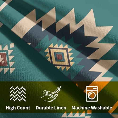Sweetshow Western Native American Throw Pillow Covers 24x24 Inch Turquoise Blue Aztec Southwest Decorative Pillow Cases for Couch Set of 2 Linen Cushion Cover for Couch Sofa Patio Bedroom Livingroom - Image 4