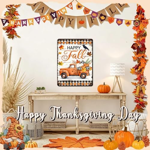 Thanksgiving Day Pumpkin Retro Tin Sign Happy Fall Vintage Wall Art for Hotel Bedroom Office Dining Room 12x16Inch - Image 5