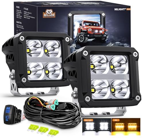 Nilight 3.2" Square LED Pod Light with Amber DRL 20W 2510LM