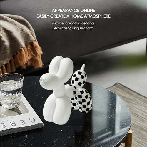 Notakia Black and White Checkered Racing Car Pattern Balloon Dog Statue Crafts Living Room Desktop Decorations,Handmade Modern Small Shelf Decor Animal Statue Ornament Home Decor (Big White Dog) - Image 5
