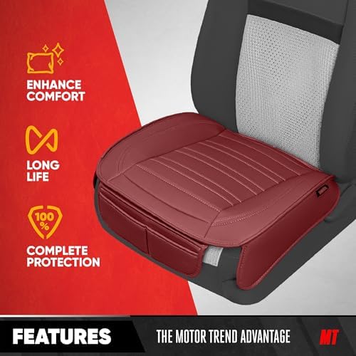 Motor Trend Faux Leather Front Seat Cover for Cars - (1) Burgundy Front Car Seat Covers for SUV & Truck with Storage Pockets - Automotive Car Seats Cover Protector - for Bottom Cushion Coverage Only