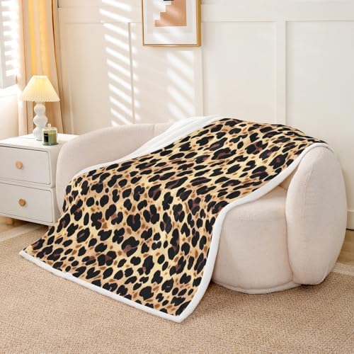 Leopard Print Sherpa Blanket Cheetah Skin Print Throw Blanket Bedroom Living Room Soft Cozy African Wild Animal Blankets Decor for Bed Couch Sofa Black Orange Brown Flannel Blankets 90"x90" - Image 5