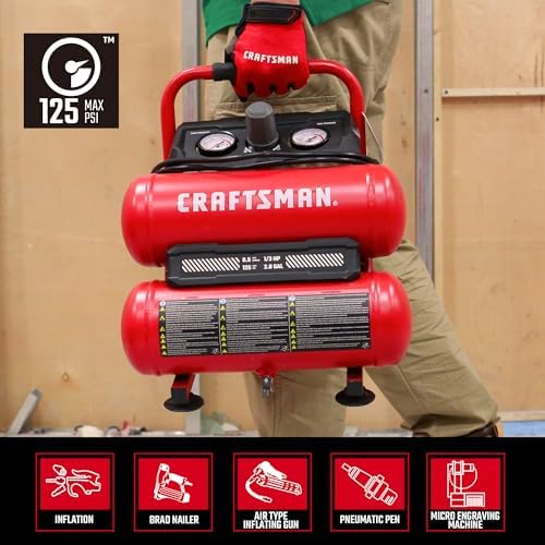 Craftsman 2-Gallon Air Compressor, 1/3 HP Oil-Free Twin Tank, 125 PSI - Image 3