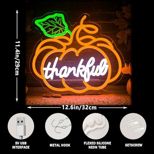 Thanksgiving Pumpkin Neon Sign Dimmable Thanksgiving Neon Sign for Wall Decor Fall Neon Light Up Sign for Door Thankful LED Sign Decoration Wall Art Window Home Party - Image 3