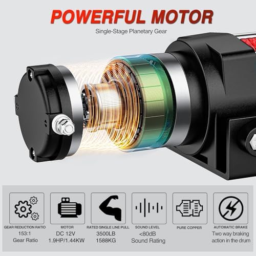 Nilight 3500 lbs ATV Winch 12V Electric Winches with Synthetic Winch Rope - Image 3