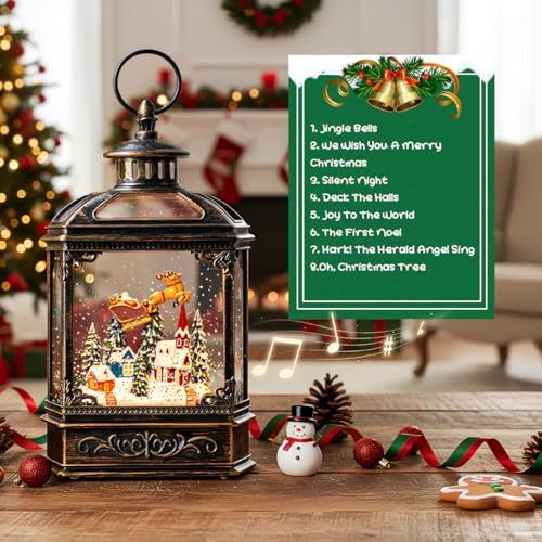 Christmas Snow Globe Swirling Glittering Lantern Santa Flying with Reindeer, USB Lined/Battery Operated Lighted Water Lantern for Christmas Festival Decoration Gifts - Image 4