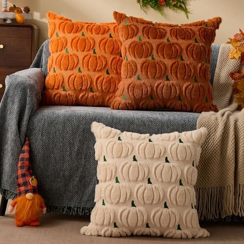 DFXSZ Fall Pillow Covers 18x18 2Pcs Rust Green Pumpkin Fall Decorations - Image 4