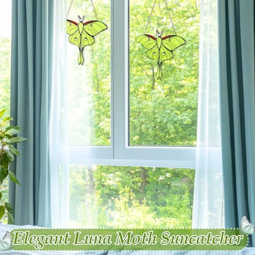 Yalikop 2 Pcs Luna Moth Stained Glass Window Hangings Butterfly Decor Gifts - Image 6