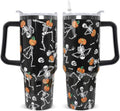 Halloween Tumbler 40oz Skull Tumbler Ghost Spooky Leak Proof Cups with Handle and Straw Insulated Water Bottle Skeleton Coffee Travel Mugs for Halloween Decor Gifts for Women Men (1PCS) by Unknown