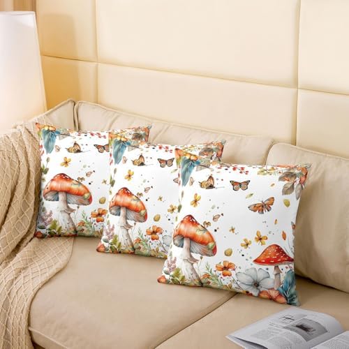 Red Mushroom 2 Pack Pillow Covers,Jungle Botanical Plants Flowers Butterfly Soft Square Cushion Case,Rustic Fall Maple Leaves Throw Pillow Coverss Double Sides,20"x 20" - Image 4