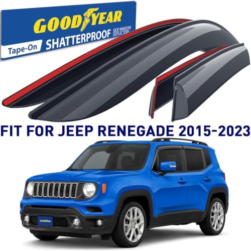 Goodyear Shatterproof Side Window Deflectors for Jeep Renegade 2015-2023, Tape-on Rain Guards, Window Visors for Cars, Vent Deflector, Vent Visor, Car Accessories, 4 pcs- GY008654