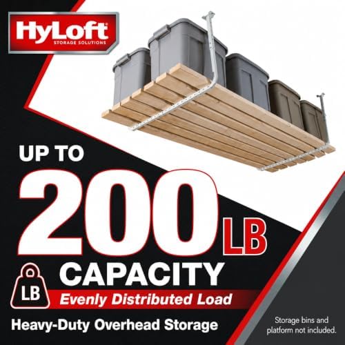 HyLoft 33 in. x 34 in. Adjustable Garage Ceiling Mount Storage Rack Kit, Garage Overhead Storage Bracket, 80842-10, White - Image 3