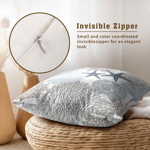 Sweetshow Ocean Coral Pillow Covers 24x24 Inch Nautical Coastal Throw Pillows Set of 2 Beach Seashell Starfish Pillow Case Soft Cotton Square Cushion Covers for Home Couch Sofa Patio Bedroom, Brown - Image 4