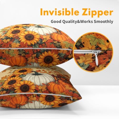 Fall Sunflower Pillow Covers 24x24 Set of 2 Pumpkin Thanksgiving Harvest - Image 5