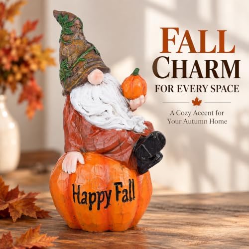 Topadorn 8 Inch Fall Gnome Pumpkin Figurine, Thanksgiving Harvest Decor - Image 4
