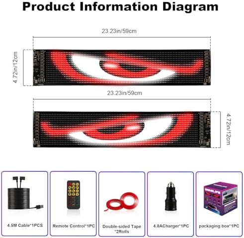 Devil Eyes Light for Cars (2-Pack) – 23.4''x4.7'' Dual LED Eyes for Car Windshield | Perfect Sync, Programmable Patterns, App/Remote Control | for Sedans, SUVs, Medium Trucks – Custom Dynamic Sign