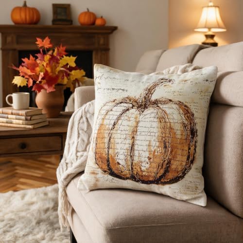 Fall Pillow Covers 22x22 Set of 2, Vintage Pumpkin Autumn Themed Thanksgiving Decorative Throw Pillow Cases Outdoor Rustic Seasonal Farmhouse Decor for Sofa Couch Bed - Image 4