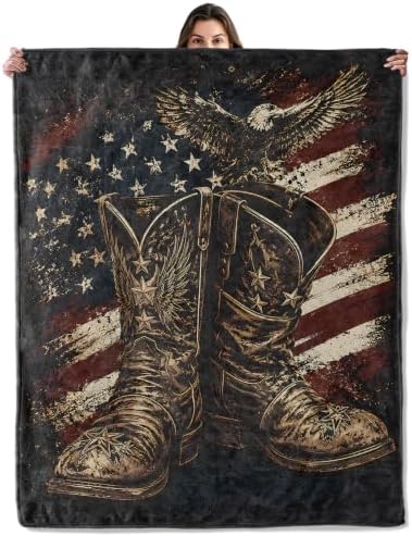 American Flag Cowboy Boots Throw Blanket Gifts for Women Kids, 40x50in by Buttigiy