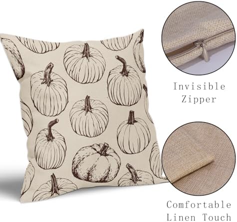 Fall Pillow Covers 16x16 Set of 2 Dark Brown Pumpkin Autumn Thanksgiving Harvest Decorative Throw Pillows Seasonal Themed Outdoor Farmhouse Cushion Case Decor for Couch Sofa Bed - Image 4
