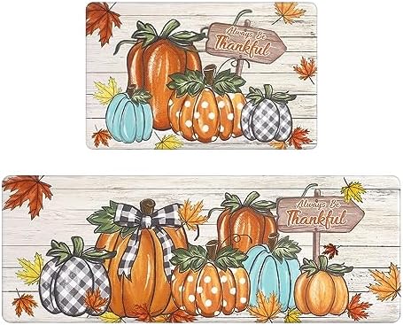 U'Artlines Fall Kitchen Mat Anti Fatigue Mats for Floor Colorful Pumpkin by UArtlines