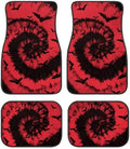 Red Black Tie Dye Bat Print Funny Halloween Car Floor Mats 4 PCS, Cute Durable Interior Accessories for Car SUV, All Weather Floor Mats with Front Rear Trunk Liners Set for Party