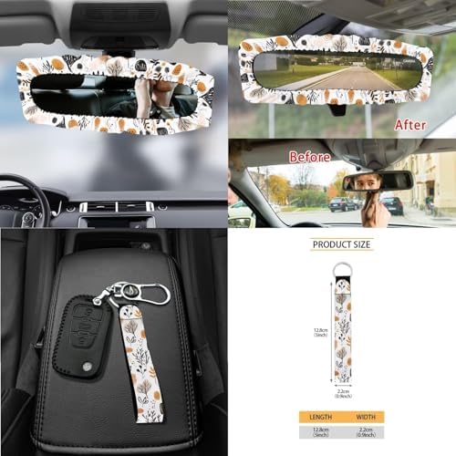 Boho Abstract Geometric Art Print 15Pcs Car Seat Cover Full Set Car Steering Wheel Cover Seat Belt Cover Trash Bin Air Vent Storage Box Front Rear View Mirror Car Cup Holder Keychain