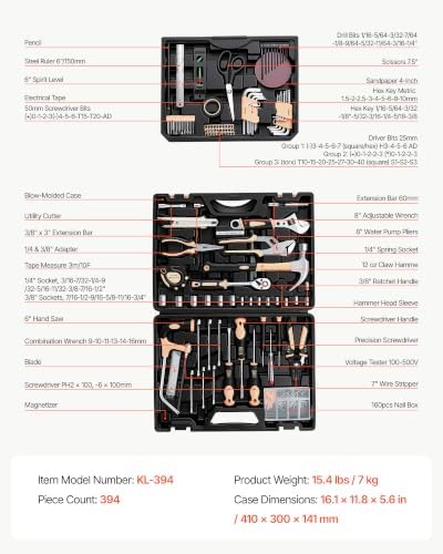 VEVOR 394-Piece Tool Kit, General Home and Auto Repair Tool Set - Image 5