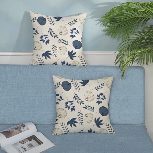 Fall Pillow Covers 20x20 Inch Set of 2 Navy Blue Pumpkin Maple Leaf Pillowcase for Home fall Decor Linen Throw Pillow Covers Autumn Thanksgiving Decorations Outdoor Cushion Case for Couch Sofa - Image 3