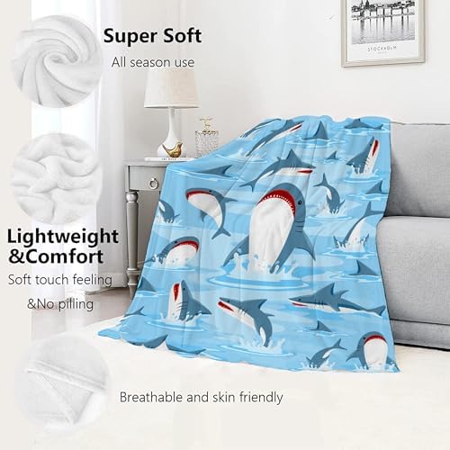 Cute Sharks Blanket Gifts for Girls Boys Women - Super Soft Cozy Warm Throw Sheet for Couch Bed Sofa Office Decor All Season 90"x120" for Whole Family - Image 2