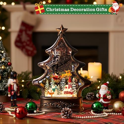 Christmas Snow Globe Lantern Water Glittering Buildings Santa's Deer with Music& Timer, USB Lined and Battery Operated Lighted Lantern for Christmas Festival Decoration Gifts - Image 3