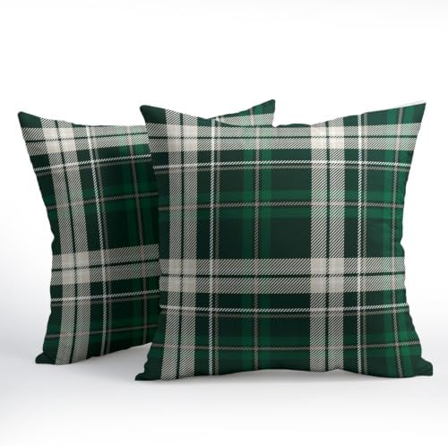 Christmas Throw Pillow Covers 16x16 Set of 2 Winter Green Buffalo Plaid Tartan - Image 3