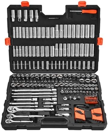 VEVOR Socket Set, 225 Pieces, 3/8 & 1/4 & 1/2 inch Drive Socket and Ratchet Set, SAE and Metric, Deep and Shallow, Mechanic Tool Kit with Bits, Accessories, Storage Case, CR-V Alloy Steel, for Repair by VEVOR